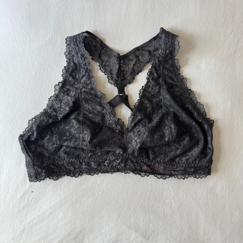 Savage X Fenty Floral Lace Racerback Bralette 2X Gray 4 Hook Wireless Romantic